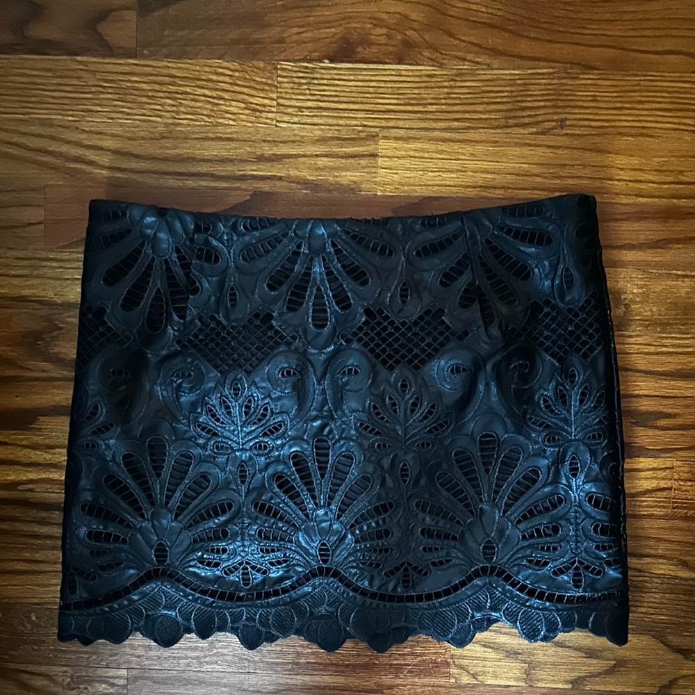 H&M leather embroidered mini skirt